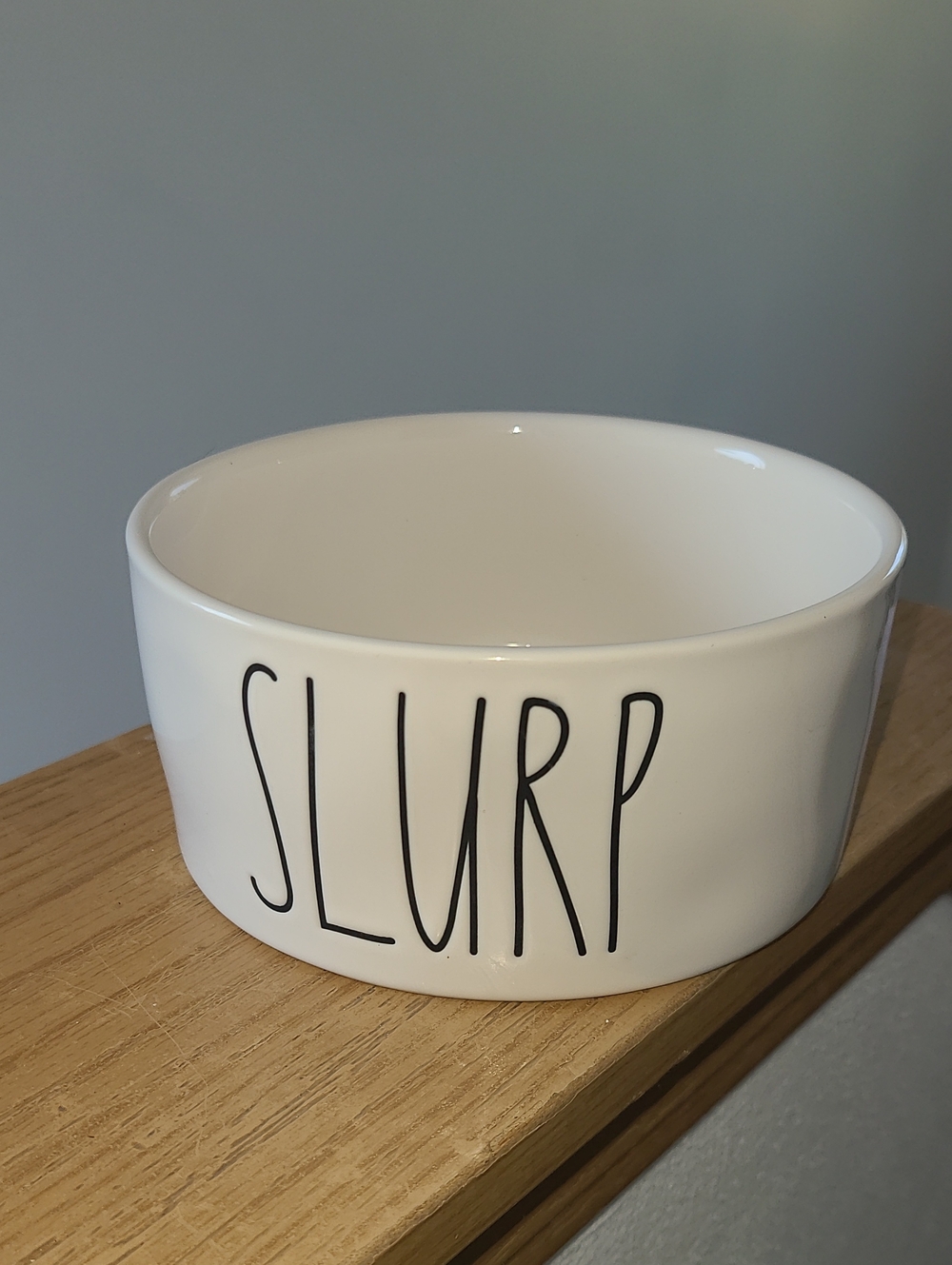 Rae Dunn White Ceramic "SLURP" Dog Bowl with Black Lettering